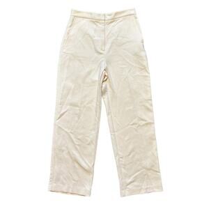 NEW ZARA High Rise Wide Leg French Terry Trouser Pants in Ecru SZ 12